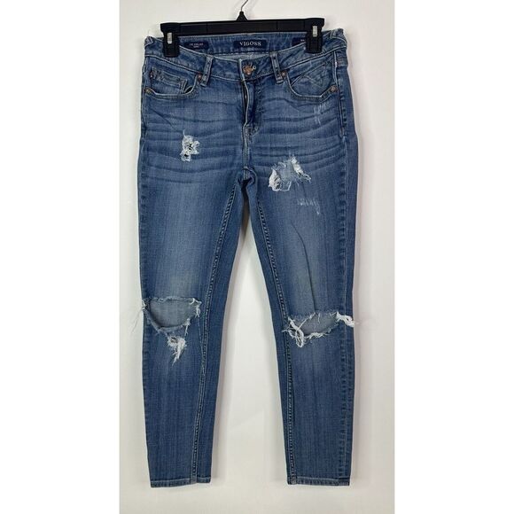 Vigoss Jeans Women's 27/4 Chelsea Skinny‎ Stretch Blue Denim Pockets Distressed - Picture 1 of 9